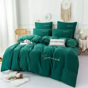 Комплект постельного белья 2 спальный изумрудный сатин с вышивкой Иркутск