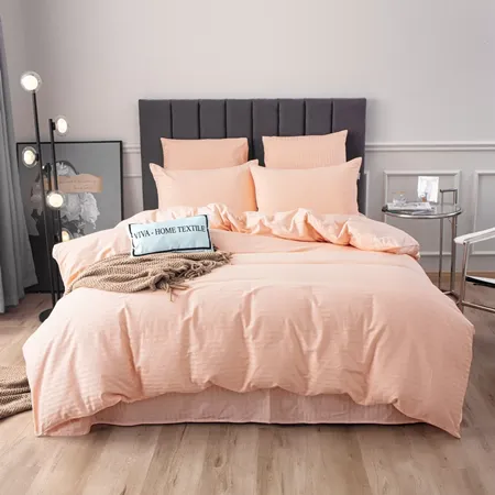Комплект постельного белья 2 спальный страйп сатин розовый размер евро